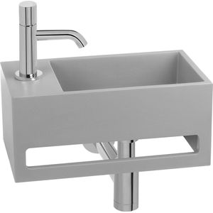 Saqu Tenno fonteinset met chromen kraan draaiknop links solid surface betonlook