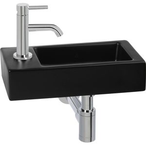 Saqu Trento fonteinset met chromen kraan hendel links mat zwart keramiek