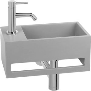 Saqu Tenno fonteinset met chromen kraan hendel links solid surface betonlook