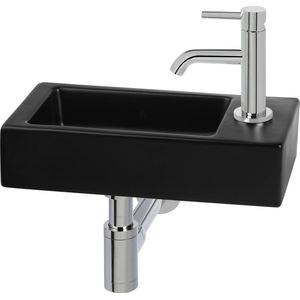 Saqu Trento fonteinset met chromen kraan hendel rechts mat zwart keramiek