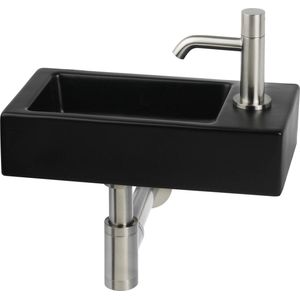 Saqu Trento fonteinset met RVS-look kraan rechts mat zwart keramiek