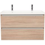 Saqu Gaia Slimline Badkamermeubel Set - 100x40 cm - Voorgemonteerd - Eiken - Wastafelmeubel - Badmeubel