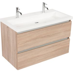 Saqu Gaia Slimline Badkamermeubel Set - 100x40 cm - Voorgemonteerd - Eiken - Wastafelmeubel - Badmeubel