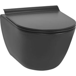 Ben Segno Compact Hangtoilet - met Free Flush en Xtra Glaze+ Incl. Slimseat Toiletbril - Mat Zwart - WC Pot - Toiletpot - Hangend Toilet