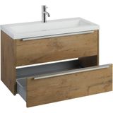 Saqu Salto Slimline Badkamermeubel Set - 100x40 cm - Voorgemonteerd - Eiken - Wastafelmeubel - Badmeubel