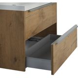 Saqu Salto Slimline Badkamermeubel Set - 100x40 cm - Voorgemonteerd - Eiken - Wastafelmeubel - Badmeubel