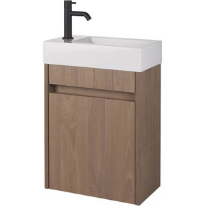Saqu Florence Toiletmeubel - 40x22x59 cm - Voorgemonteerd - in Toffee met Fontein en Kraan Links - Fonteinmeubel - WC Kastje - WC Meubel