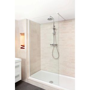 Saqu Modulo Douchewand - Incl. Antikalk 120x210 cm - Semi-gesatineerd Glas/- Mat Zwart - Inloopdouche