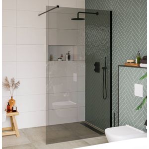 Saqu Modulo Inloopdouche Grijs Veiligheidsglas Anti kalk Mat Zwart Douchewand