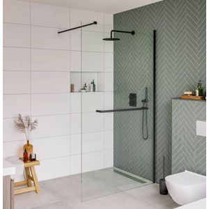 Saqu Modulo Inloopdouche - 100x210 cm - Veiligheidsglas - Inclusief Handdoekhouder - Mat zwart