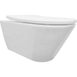 Saqu Opaque Hangtoilet - Incl. Toiletbril 35,5x53 cm - Voorgemonteerd - Mat Wit - WC Pot - Toiletpot - Hangend Toilet