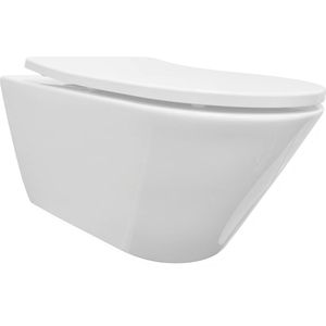 Saqu Opaque Hangtoilet - Incl. Toiletbril 35,5x53 cm - Voorgemonteerd - Glans Wit - WC Pot - Toiletpot - Hangend Toilet