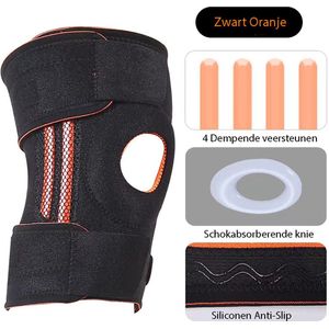 Pro Care Excellent Quality® Extra Stevige Kniebrace - 4 spring support - Met Dampkussen - Neopreen - Orthopedisch - Universeel Pijn verlichtend - Zwart Oranje