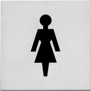 Intersteel - Pictogram Damestoilet - Zelfklevend - Vierkant - RVS Geborsteld
