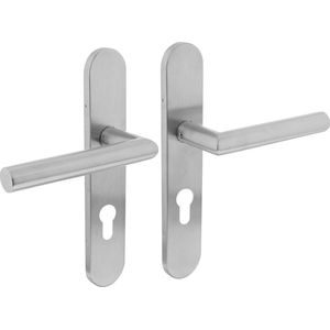 Intersteel Deurklink Hoek 90 graden op schild profielcilindergat 72mm geborsteld RVS