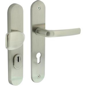 Intersteel voordeurbeslag ovaal greep/kruk PC72 met kerntrek beveiliging nikkel mat