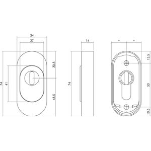 Intersteel Veiligheid-schuifrozet ovaal 74x34x15mm met kerntrekbeveiliging RVS