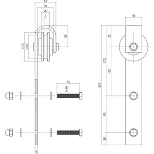 2-teiliges Laufrollen-Set Basic 290 mm Edelstahl gebürstet - Intersteel