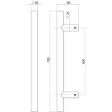 Intersteel Deurgreep per stuk T-vorm 700x80x30 HoH 500 rvs