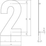 Intersteel Huisnummer 2 XL Hoogte 30 cm Rvs/Mat Zwart