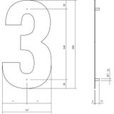 Intersteel Huisnummer 3 XL Hoogte 30 cm Rvs/Mat Zwart
