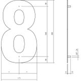 Intersteel Huisnummer 8 XL Hoogte 30 cm Rvs/Mat Zwart