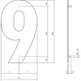 Intersteel Huisnummer 9 XL Hoogte 30 cm Rvs/Mat Zwart