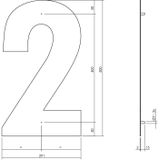 Intersteel Huisnummer 2 XXL Hoogte 50 cm Rvs/Mat Zwart