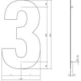 Intersteel Huisnummer 3 XXL Hoogte 50 cm Rvs/Mat Zwart