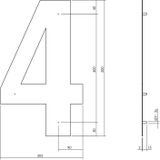 Intersteel Huisnummer 4 XXL Hoogte 50 cm Rvs/Mat Zwart