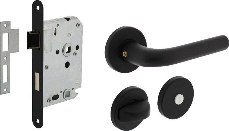 Intersteel Deurbeslag set wc slot zwart met deurkruk Eucla met rozet zwart