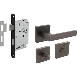 Intersteel Deurbeslag set toiletslot 63/8mm zwart met deurkruk Hera en WC-sluiting antraciet grijs