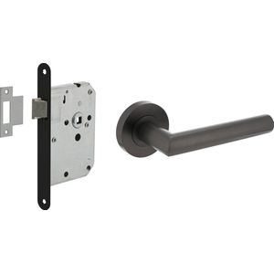 Intersteel Deurbeslag set Loopslot zwart met Deurkruk Bastian op rozet Antraciet grijs