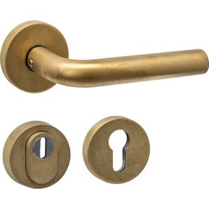 Intersteel Set Achterdeurbeslag Rond Deurkruk Luzern en SKG3 Veiligheidsrozetten PVD Messing Getrommeld