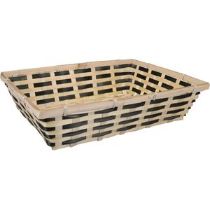 Broodmand rechthoekig - bamboe hout - 39 x 29 x 10 cm - naturel/zwart - broodmanden/serveermanden