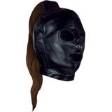 Shots - Ouch! OU889BRN - Mask With Brown Ponytail - Black