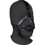 Head Harness with Breathable Ball Gag and Nose Hooks - Black