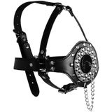 Open Mouth Gag Head Harness With Plug Stopper - Black