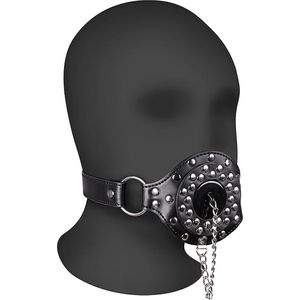 Open Mouth Gag with Plug Stopper - Black