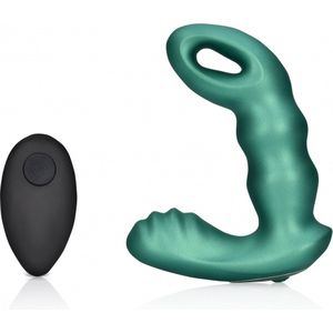 Shots - Ouch! OU907MGR - Beaded Vibrating Prostate Massager with Remote Control - Metallic Green