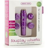 Neon by Pipedream Shots Toys - Fourplay vibrator met 4 verschillende opzetstukken - 10 cm lang - violet