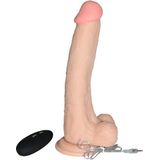 Realrock – Realistische Dildo met Vibratie en Afstandsbediening met Balzak en Aders 20 cm - beigeig