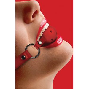 Ouch! Mond Knevel met Geperforeerde Bal en Lederen Band Verstelbaar - Rood