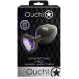 Shots - Ouch! OU813GUN - Heart Gem Butt Plug - Large - Gunmetal / Amethyst Purple