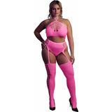 Shots - Ouch! OU836GPNOSX - Two Piece with Crop Top and Stockings - Pink - XL/XXXXL