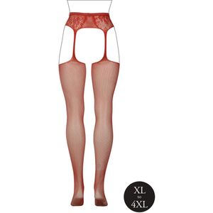 Shots - Le Désir DES051REDOSX - Fishnet/Lace Garterbelt Stockings - Queen Size - Sunset Glow XL