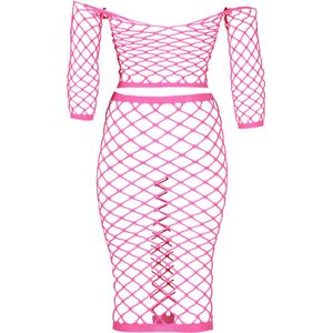 Shots - Ouch! OU834GPNOSX - Long Sleeve Crop Top and Long Skirt - Pink - XL/XXXXL