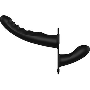 Vibrating Silicone Ribbed Strap-On Adjustable - Black