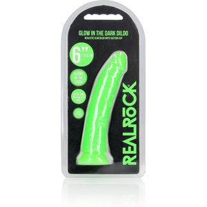 REALROCK - 6 INCH - dildo - glow in the dark - zuignap - ribbels - groen