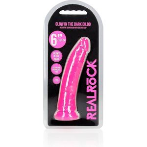 REALROCK - 6 inch - dildo - glow in the dark - zuignap - ribbels - roze